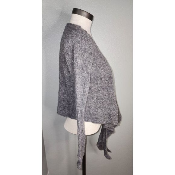 Vintage Bebhinn Marten Grey Cropped Tie Front Irish Wool Blend Cardigan Size M - Picture 4 of 11